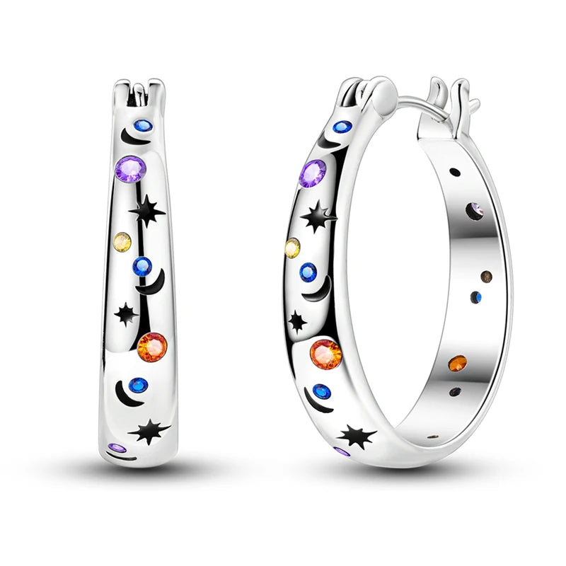 MULA 925 Sterling Silver Sun Moon Stars Hoop Earrings Classic Simple Fashion Jewelry