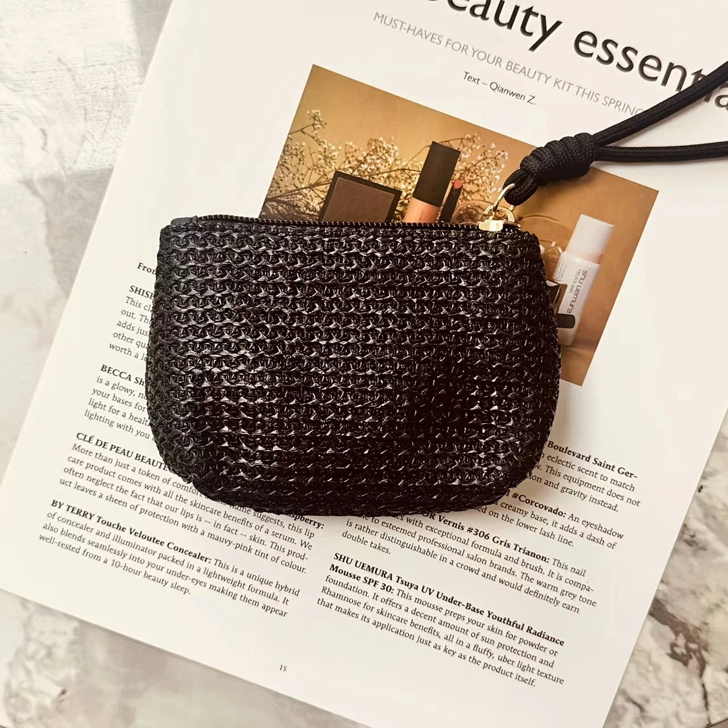 Straw Woven Mini Coin Purse – Japanese Minimalist Wrist Pouch mbzr