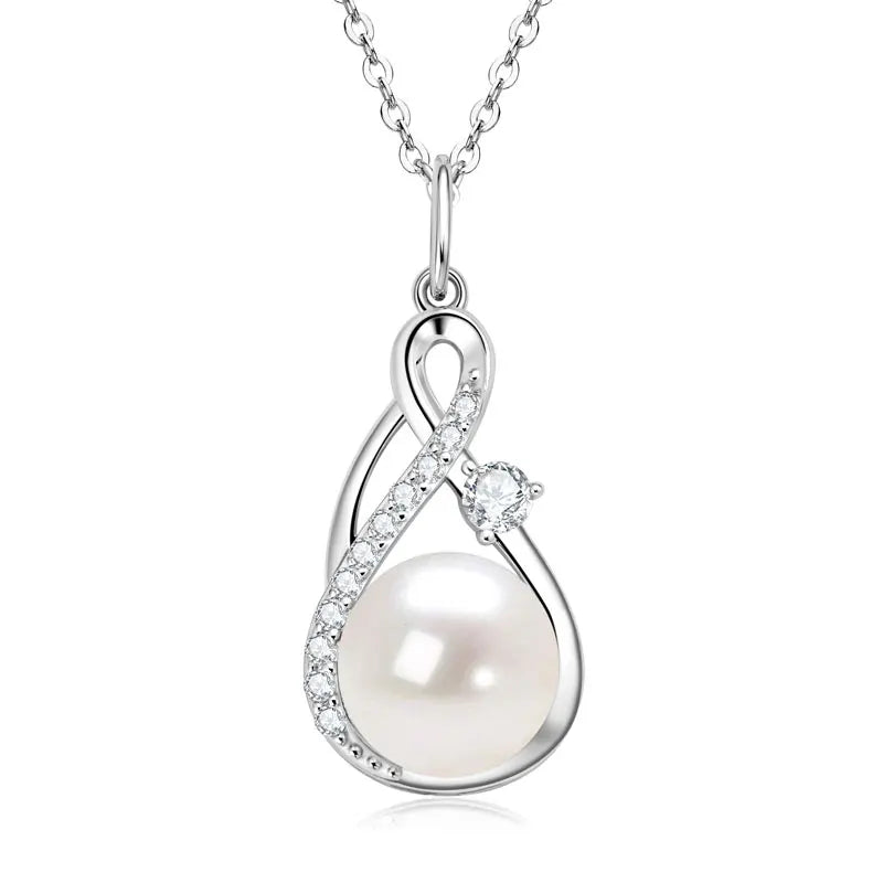 OXTAO Natural Freshwater Pearl Infinity Pendant Necklace Engagement Wedding Anniversary Jewelry Gifts Moissanite Charm Necklaces with Certified