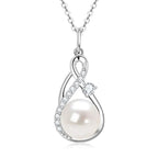 OXTAO Natural Freshwater Pearl Infinity Pendant Necklace Engagement Wedding Anniversary Jewelry Gifts Moissanite Charm Necklaces with Certified