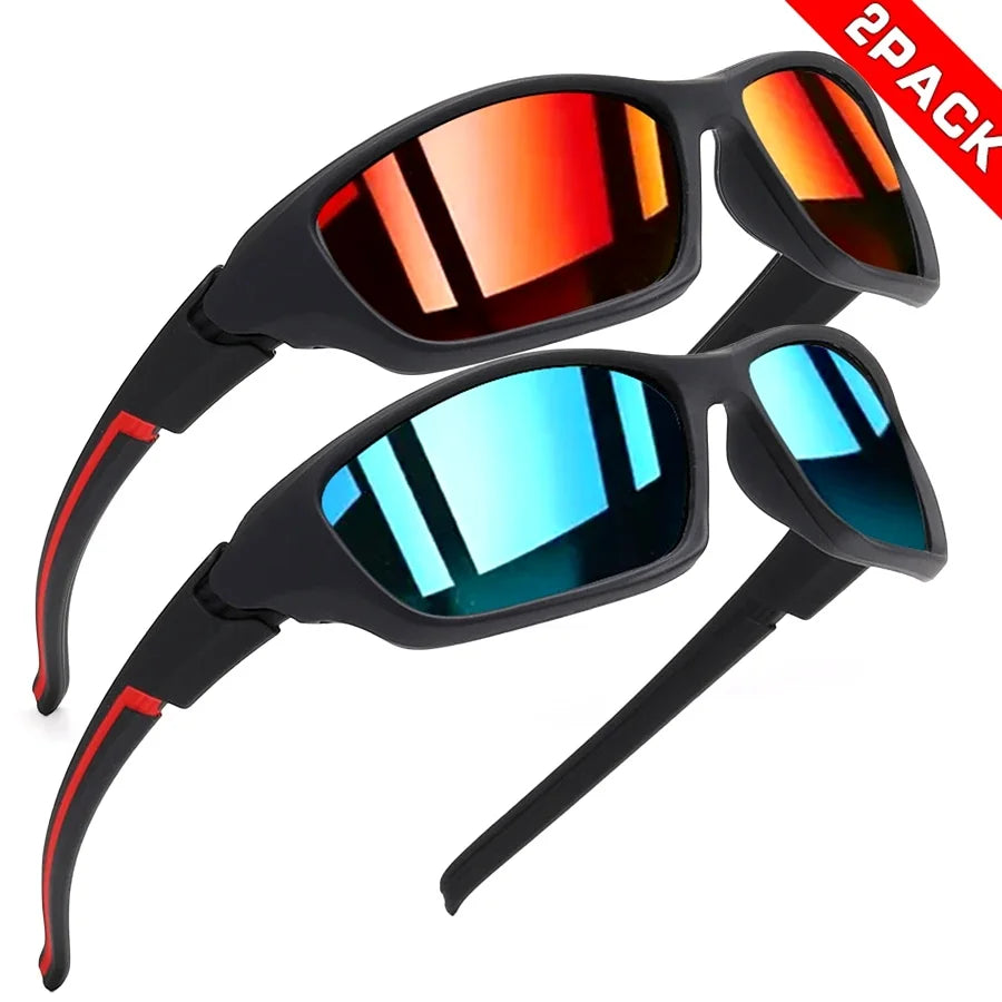 2PCS Colorful Sports Sunglasses - Wraparound Design, UV400 Unisex Comfort Fit for Cycling, Hiking & Outdoor