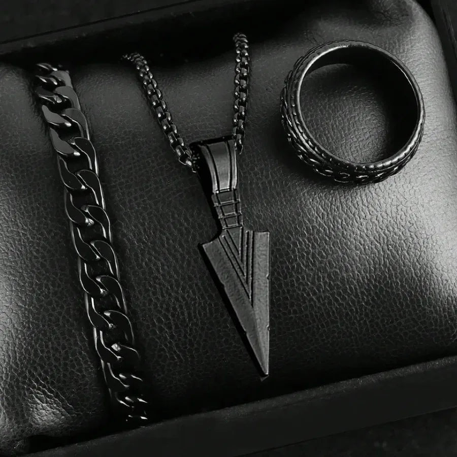3pcs Fashion Alloy Men's Cross Pendant Necklace, Bracelet and Ring Combo Jewelry Set
