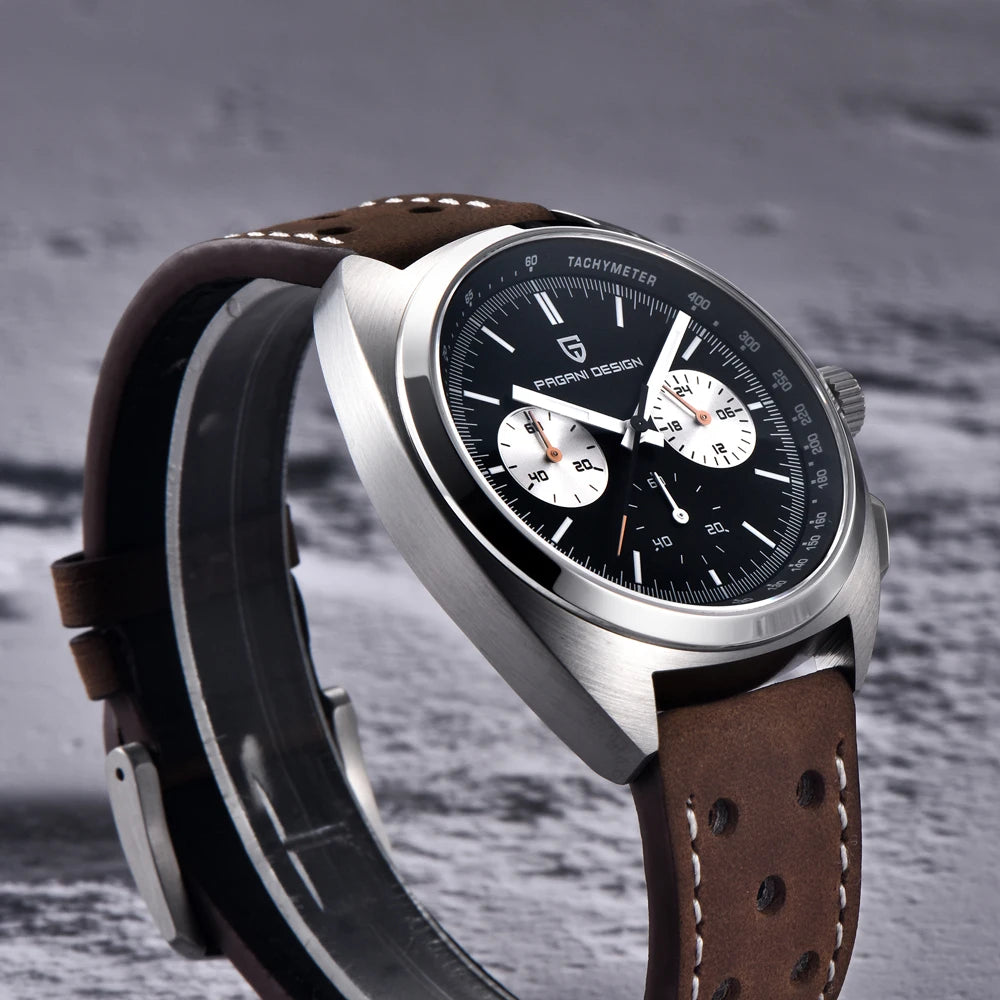 PAGANI DESIGN 2026 Retro Luxury Men's Quartz Watches Sports Chronograph VK63 Watch For Men AR Sapphire Waterproof Leather Clock