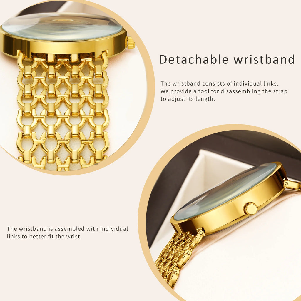YaLaLuSi Old Money Luxury  Ladies Watch Oversized Curved Round Dial Hollow Fishnet Mesh Chain Bracelet Minimal Crystal Marker Elegant Office Quartz Wristwatch For Women