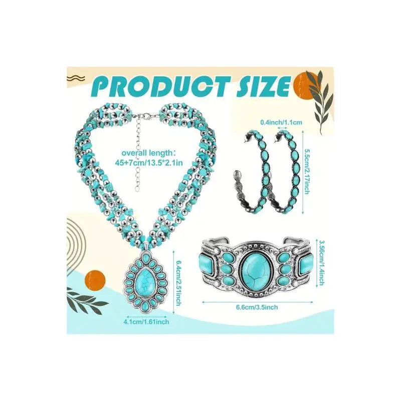 Women's Three-Piece Bohemian Jewelry Set, including a long necklace with Bohemian pendant, stackable bracelets and drop earrings mbzr