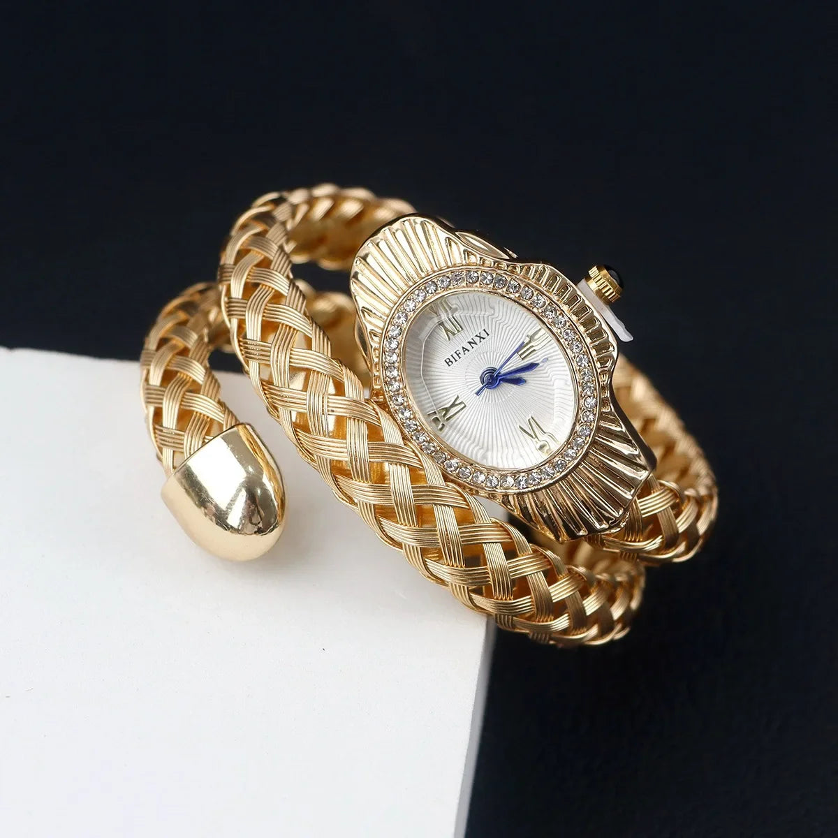 Fashion Diamond BIFANXI New Quartz Watch Women Unique Snake Shape European American Bracelet Watches Wire Braided Lady Wristatch