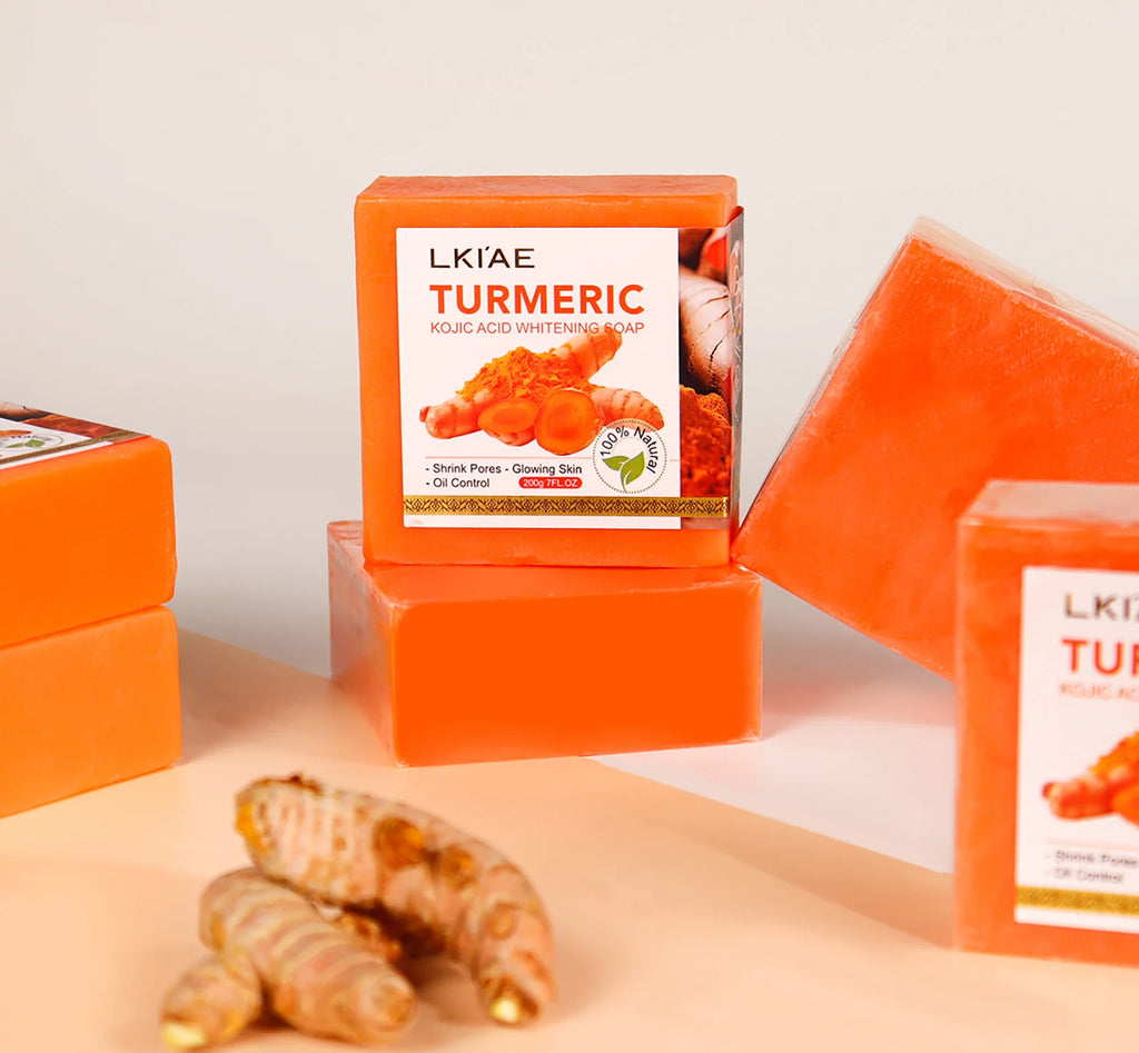 LKIAE Organic Turmeric Soap Bar, Natural Herbal Hand Made Whitening Soap, Reduce Melanin, Pimples, Acne, For Face And Body,200g mbzr