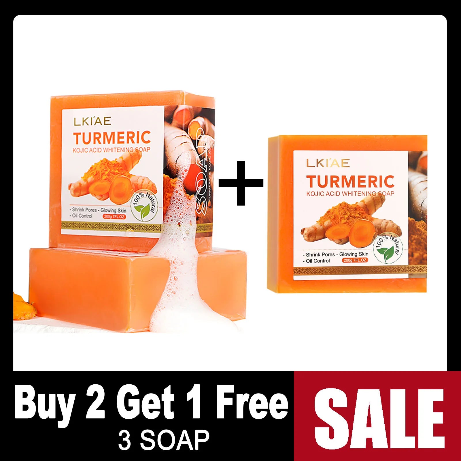 LKIAE Organic Turmeric Soap Bar, Natural Herbal Hand Made Whitening Soap, Reduce Melanin, Pimples, Acne, For Face And Body,200g mbzr