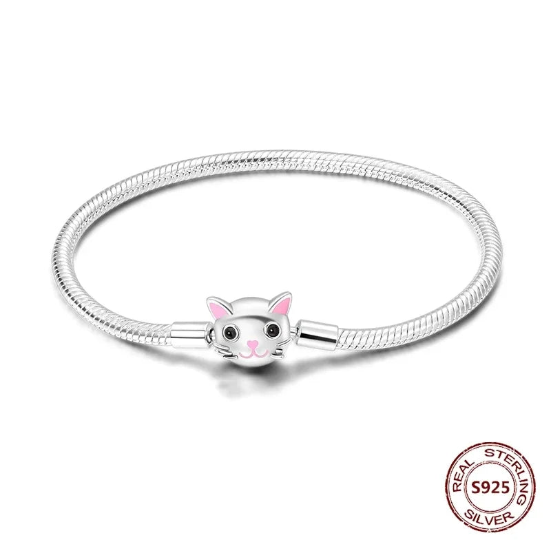 Silver 925 Bracelet Original Bracelets Colorful Zircon Heart Flower Cat Snake Chain For DIY Charms 17-20CM Luxury Jewelry Gifts mbzr
