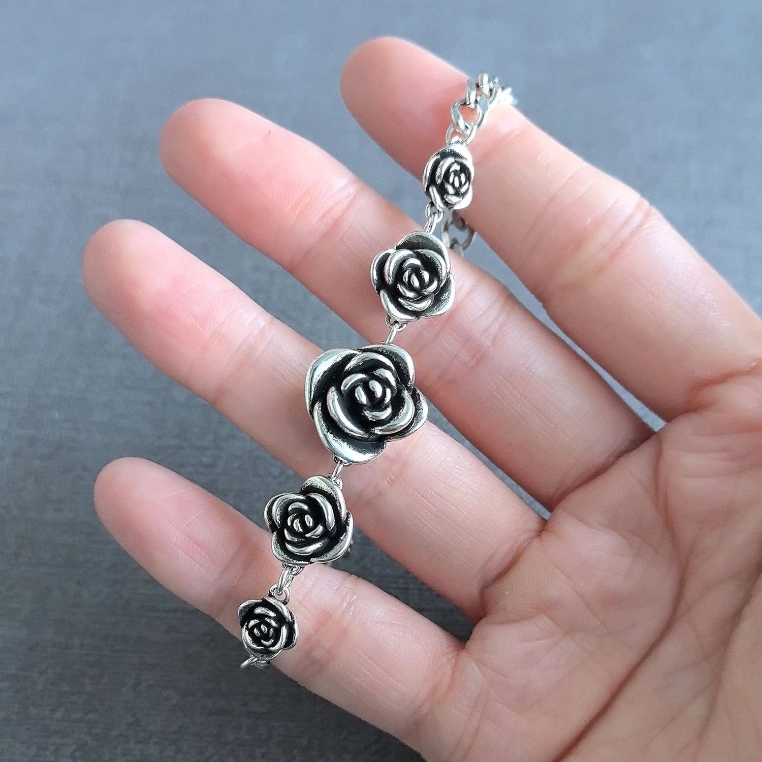 925 Sterling Silver Bracelet Rose Flower Linked Vintage Punk Adjustable Chain For Woman Girl Jewelry Gift Dropship Wholesale