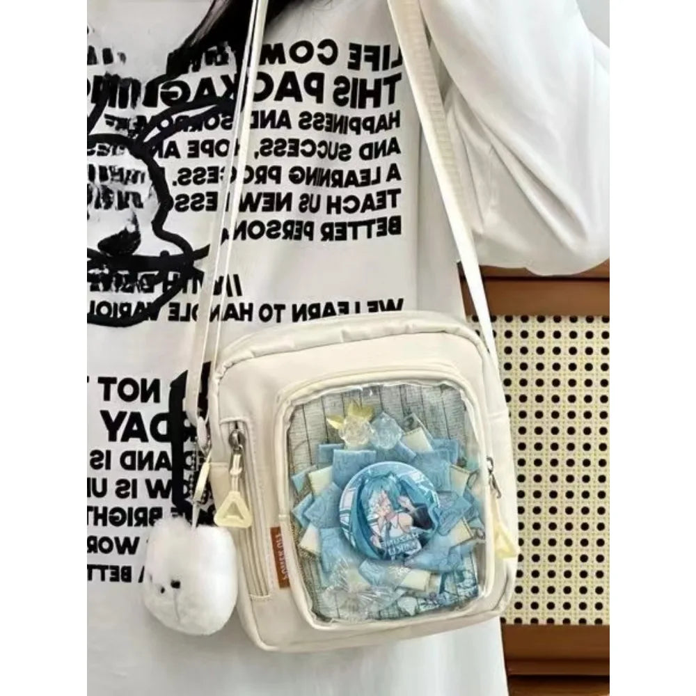 Y2K Mini Women's Korean Style Casual Crossbody Bag with Transparent Pocket, Small Shoulder Bag, Wallet and Phone DIY Bag mbzr