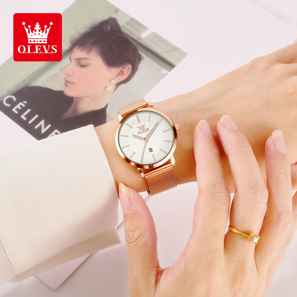 OLEVS 5869 Women Watch Fashion Simple Ultra Thin 6.5mm Quartz Women's Watch Top Brand Calendar Waterproof Women Luxury Watch mbzr
