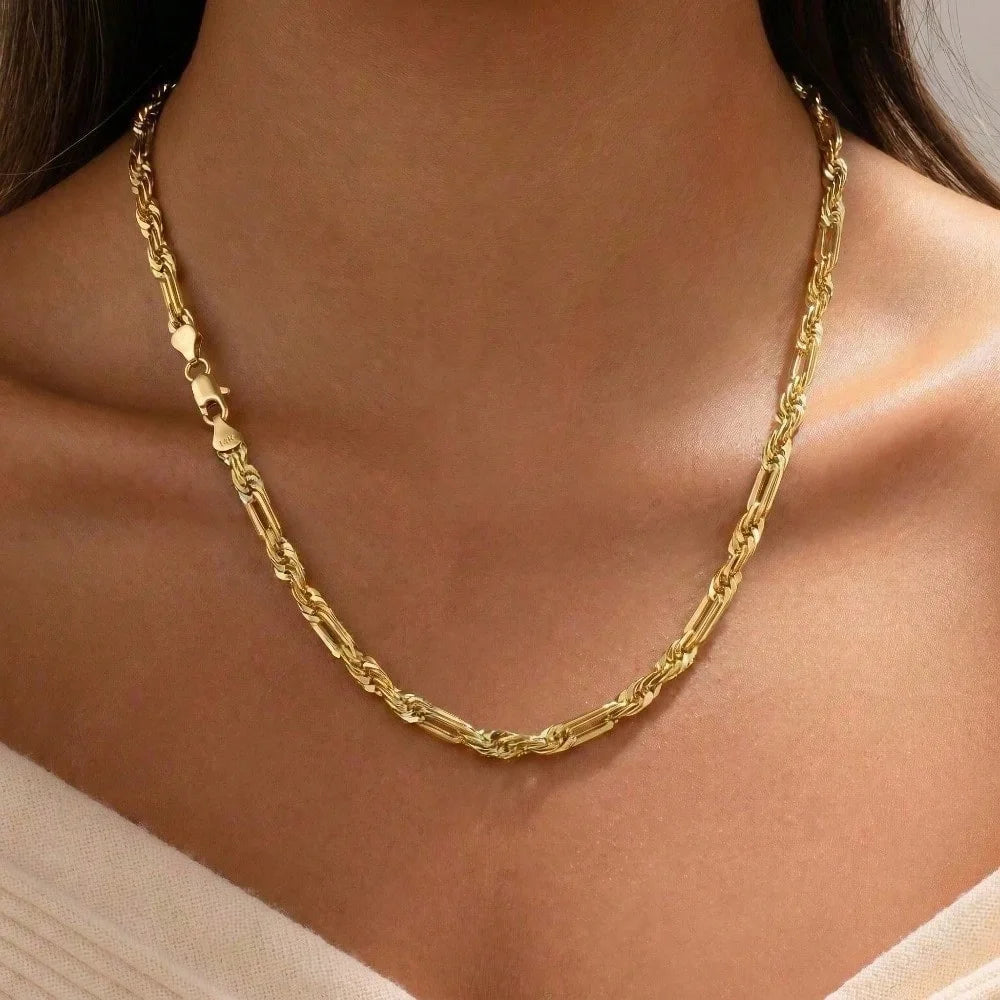 2pcs Men's Miami Cuban Link Chain Necklace and Bracelet Set, 14K Gold Plated Stainless Steel Milano Rope Chain Jewelry, Waterproof Anti-Tarnish Hypoallergenic Shiny Hip Hop Gift for Daily Wear