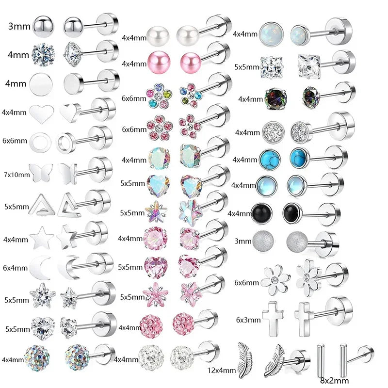 Stainless Steel Heart and Crescent Moon Stud Earrings for Women