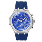 YaLaLuSi Silver Octagon Blue Chronograph Men Watch Tachymeter Silicone Strap Sport Quartz Wristwatch With Gift Box