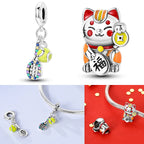925 Sterling Silver Cute Money Catching Cat Charms Bead Tennis Racket and Ball Pendants Fit Original Bracelet DIY Jewelry Gift mbzr