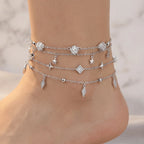 Layered Starfish Pearl Drop Charm Anklet for Women Foot Chain