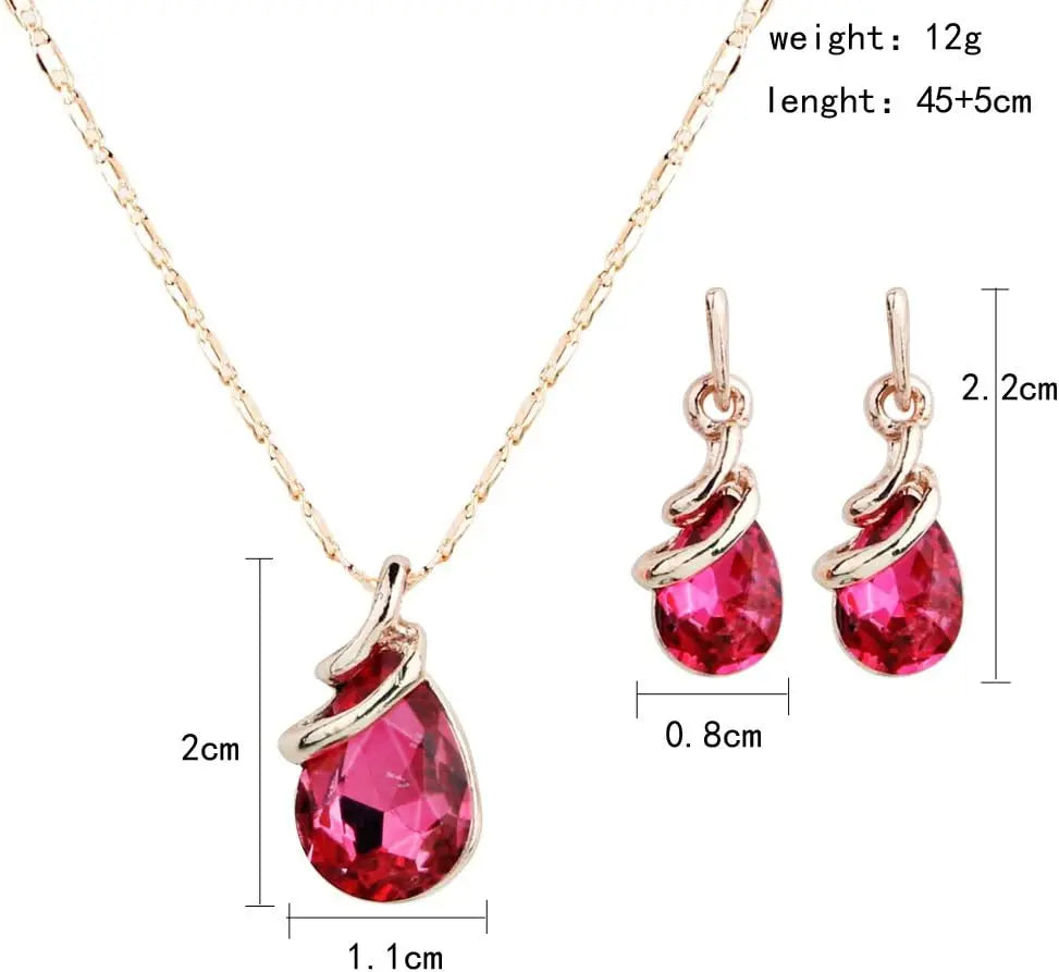 COLORFUL BLING Rose Gold Teardrop Infinity Pendant Necklace Dangle Earring Bridal Pearl Jewelry Sets