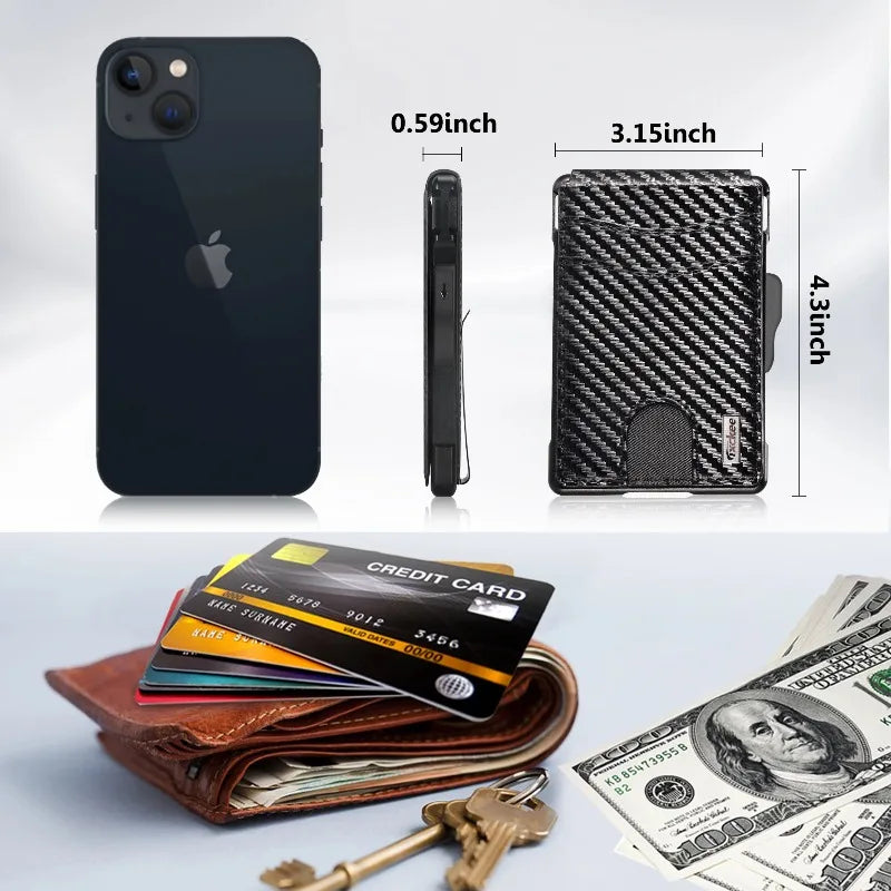 Men's Minimalist Pop Up Wallet, RFID Blocking Slim Card Holder with Money Clip & ID Window, Holds 9-13 Cards, Compact Smart Metal Wallet for Daily Business Travel Use mbzr