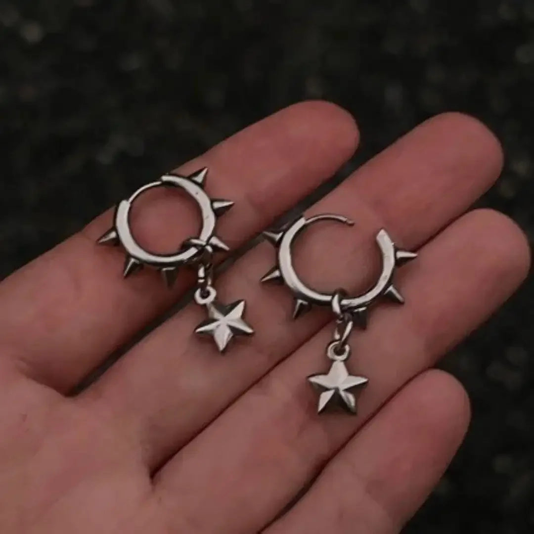 Gothic Style Punk Metal Personality Rivet Star-pointed Cone Hoop Pendant Earrings for Women Hip Hop Earring Charm Jewelry Gift