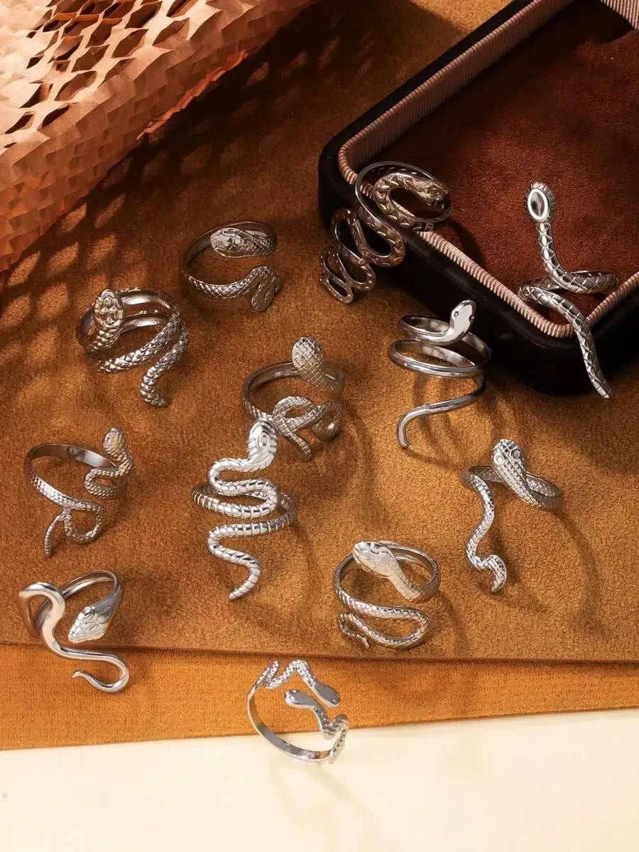 Stainless Steel Snake Adjustable Stackable Rings Set For Women Y2K Vintage Design