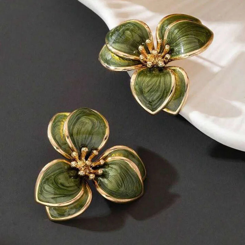 New Exquisite Design Green Color Double-Layer Petals Stud Earrings for Women Stylish  Personalization Charm Party Jewelry Gift mbzr