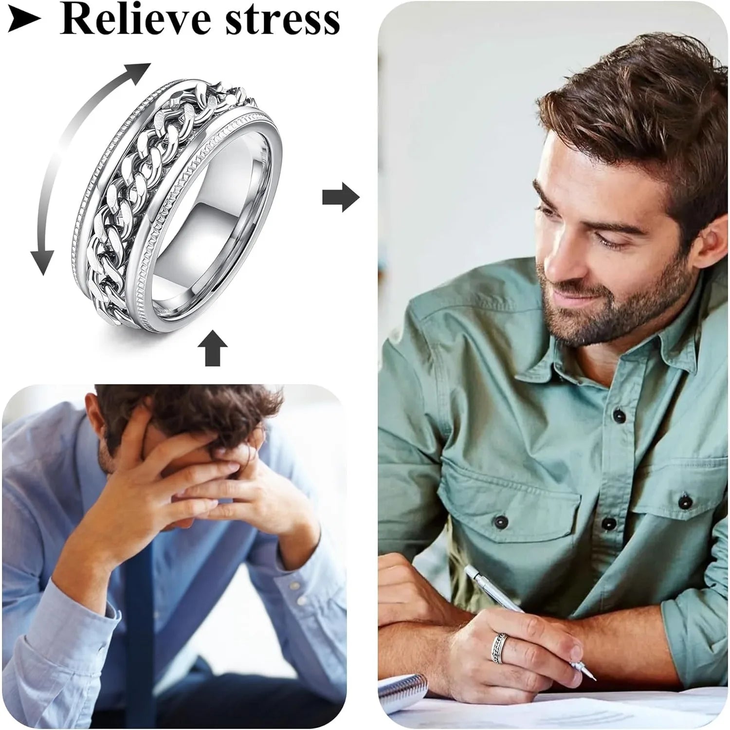 6Pcs Mens Rings 316L Stainless Steel for Men Women Vintage Thumb Engagement Ring Wedding Band Fidget Ring Set Jewel Gift