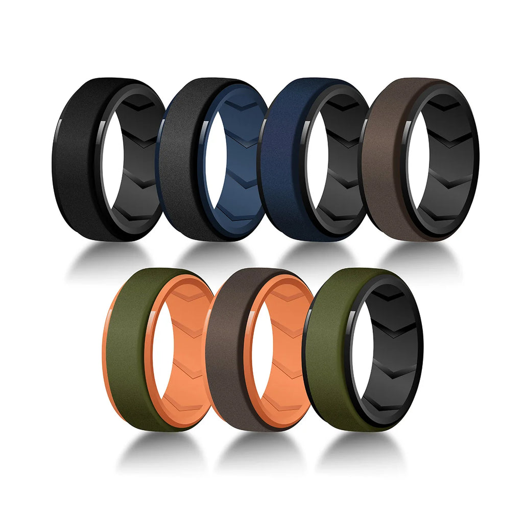 7 Pack Rubber Wedding Bands for Men, 8mm Hypoallergenic Breathable Men's Silicone Ring for Him, Multi Color Active Sport Fitness