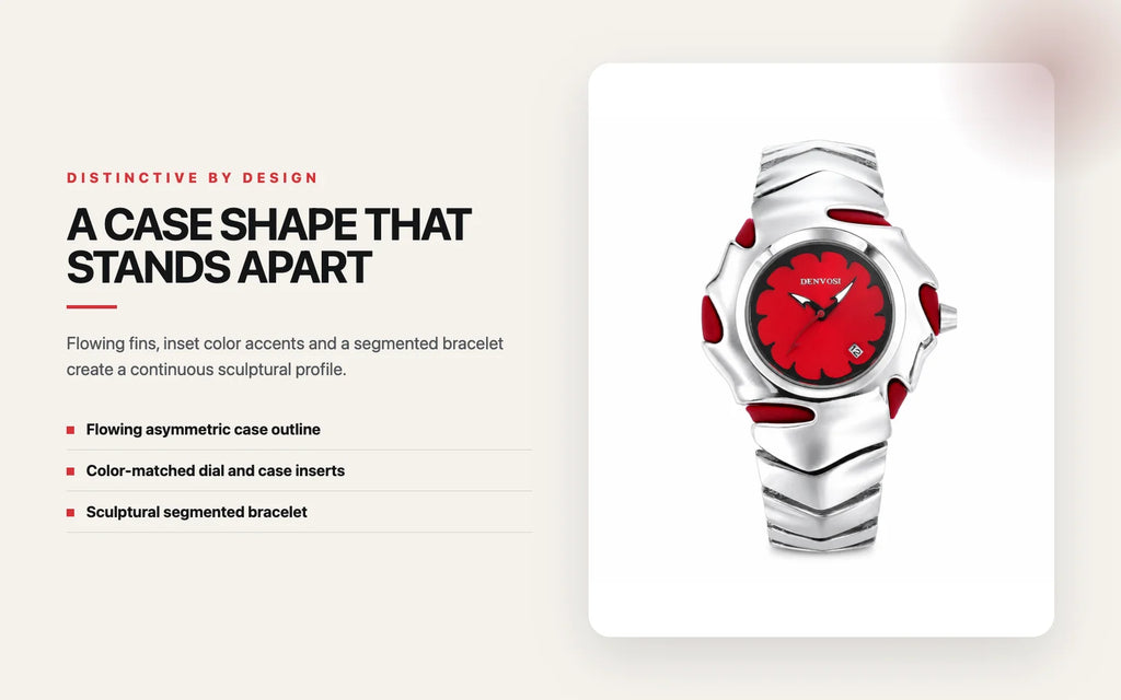 DENVOSI Futuristic Sport Watch Irregular Shark Wave Design Analog Quartz Metal Band for Men and Women