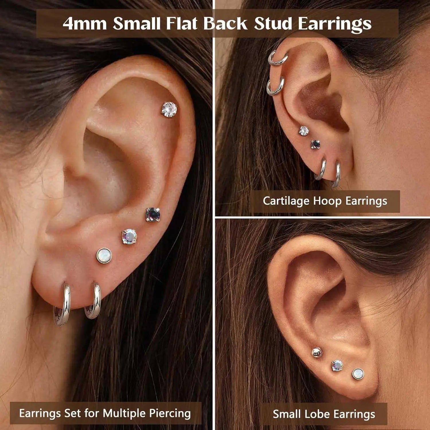 Surgical Steel Earrings for Sensitive Ears Hypoallergenic 20G Stainless Steel Stud Hoop Earrings for Women Men Small Opal Ball CZ Surgical Steel Flat Back Earrings Cartilage Earrings Hoop Stud