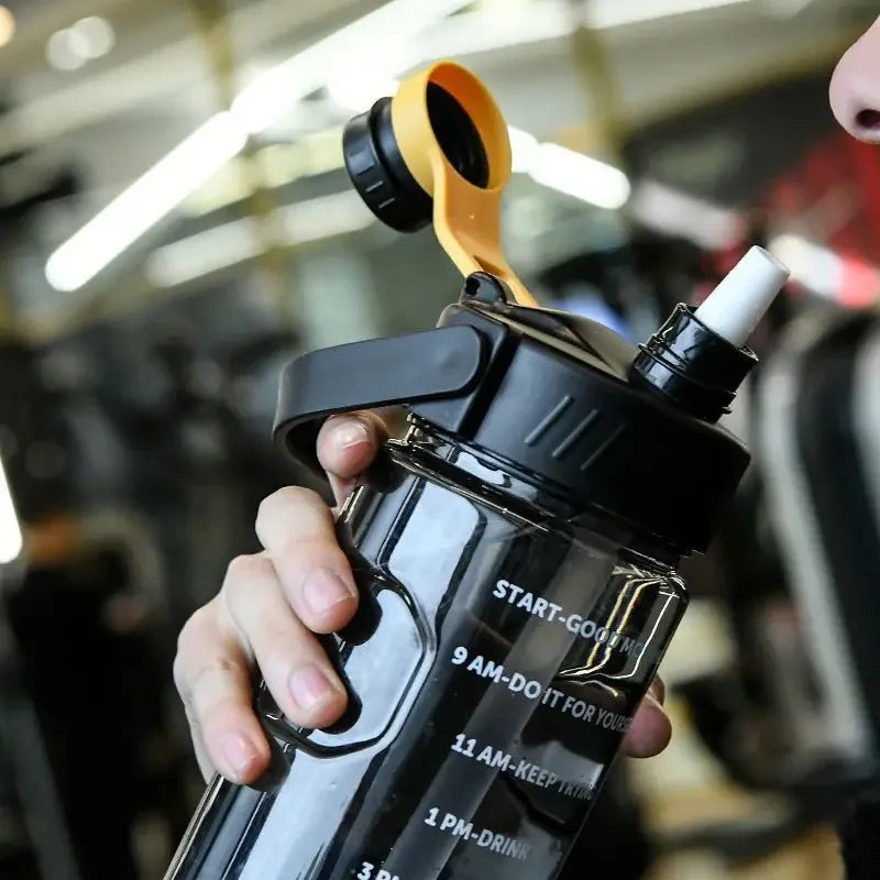 1.5 L/2L/3L Bottled Large Capacity Sports Water Cup Leak-proof with Time Marker and Straw Plastic for Home Outdoor Sports mbzr