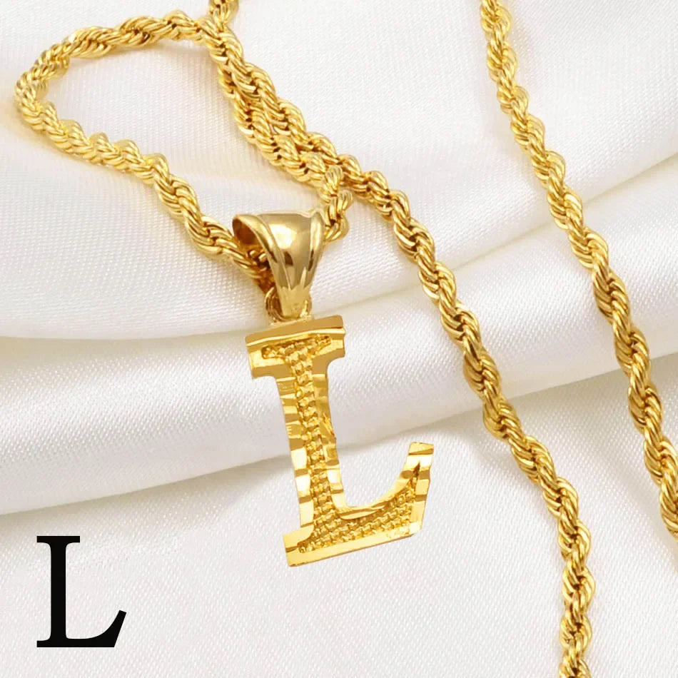 A-Z letter necklace, men's and women's gold-plated initials pendant rope chain, English letter jewelry Daily WearO mbzr