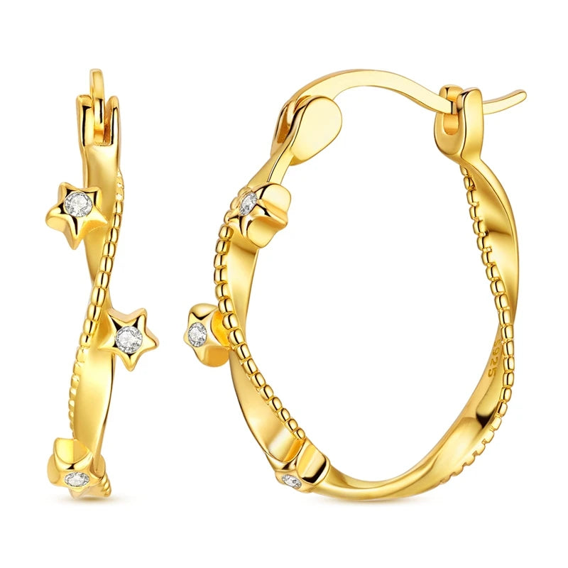 MULA 925 Sterling Silver Sun Moon Stars Hoop Earrings Classic Simple Fashion Jewelry