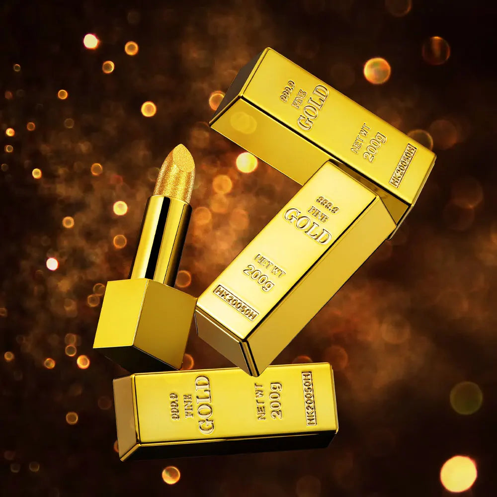 Glitter Shimmer Gold Lipstick Long Lasting Waterproof Cosmetic Gold Brick Tube mbzr