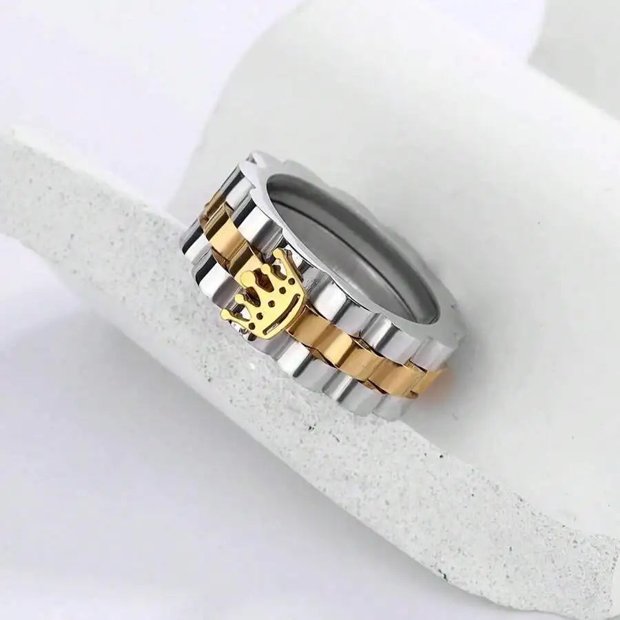 1pc Minimalist Golden Crown Stainless Steel Ring