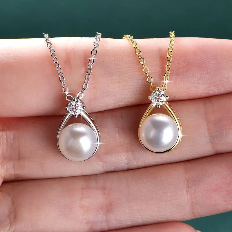 OXTAO Natural Freshwater Pearl Infinity Pendant Necklace Engagement Wedding Anniversary Jewelry Gifts Moissanite Charm Necklaces with Certified