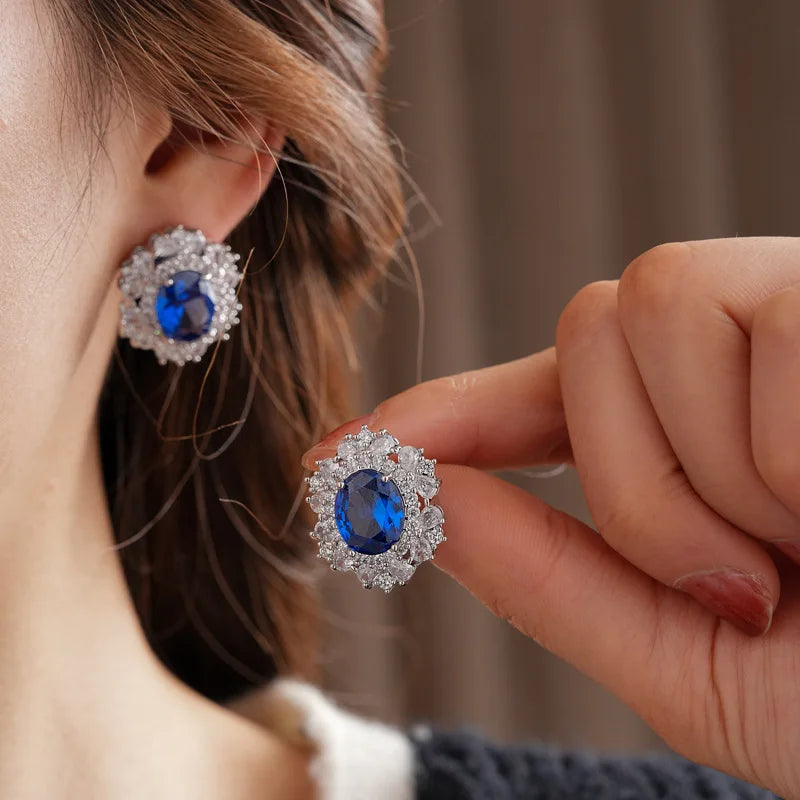 Medium Vintage Inlaid Rhinestone Three-piece Jewelry Set Oval Ring Earring Light Luxury Fashion Necklace Accessories Set mbzr