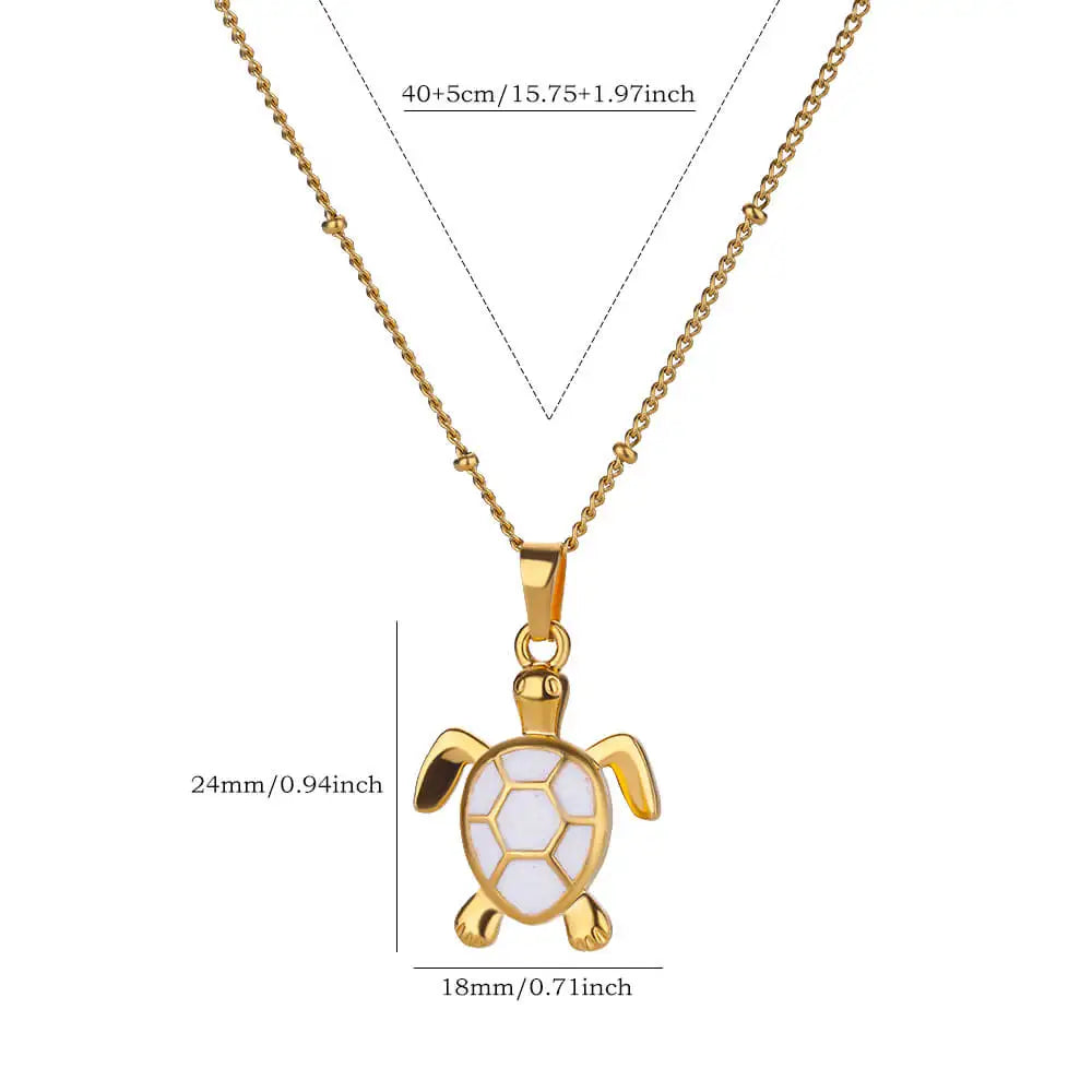 Cute Turtle Butterfly Pendant Necklace Stainless Steel Beads Chain Colored Charm Necklace Summer Beach Jewelry Gifts for Women mbzr