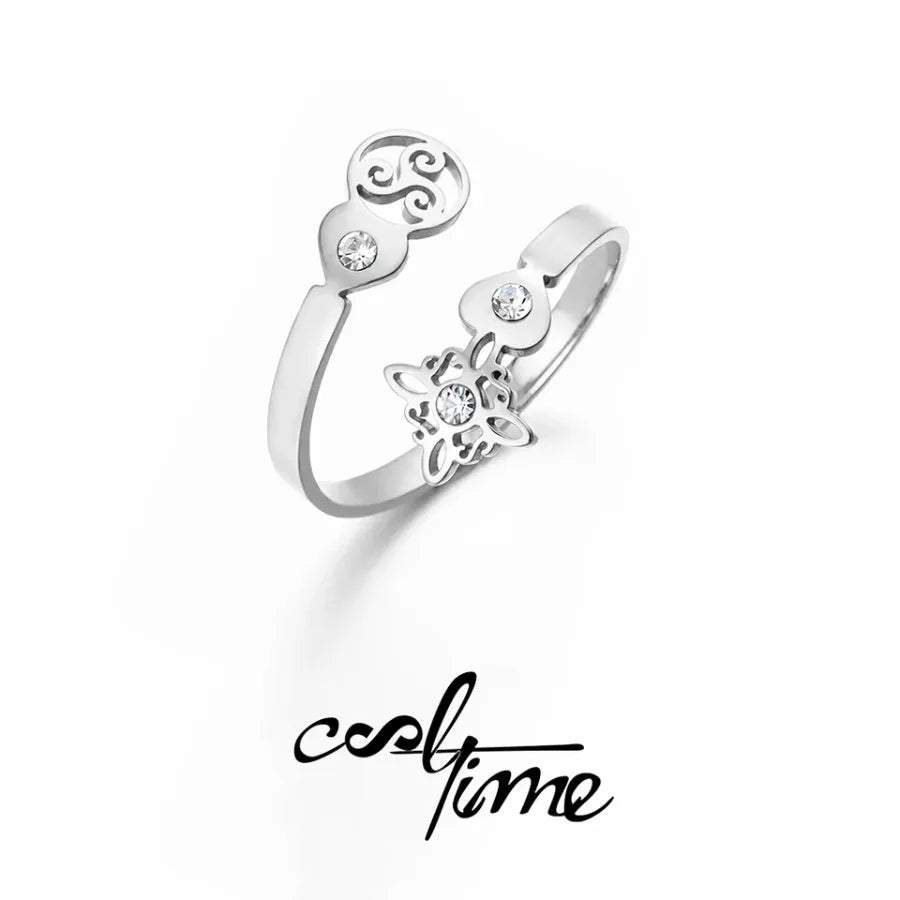 CoolTime Celtic Trinity Knot Ring For Women Zircon Stainless Steel Open Ring Sparkling Triquetra Amulet Wicca Jewelry Gift