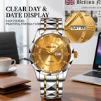 1pcs Men's Gold Alloy Band Luxury Business Calendar Quartz Watch for Party Holiday Gift mbzr