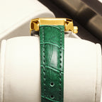 YaLaLuSi Vintage Gold Ladies Watch Irregular Octagon Rectangle Emerald Green Dial Croc Embossed Leather Band Elegant Roman Scale Quartz Wristwatch For Women