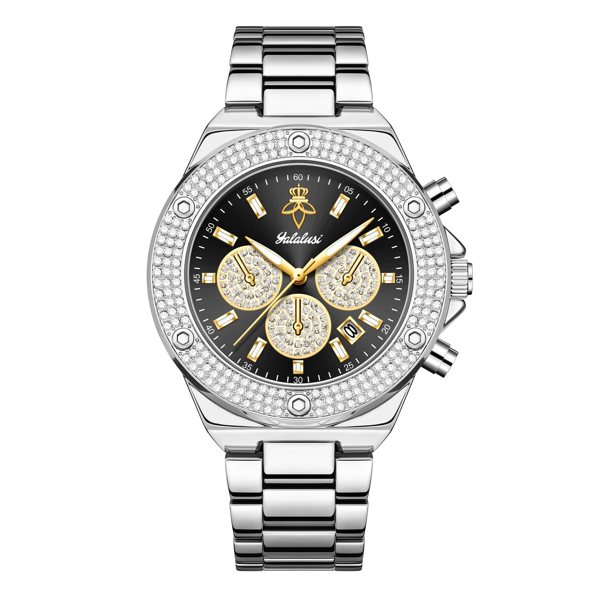YaLaLuSi Luxury Quartz Watch Temperament Gold Rhinestone Dial Design with Watch Remover mbzr