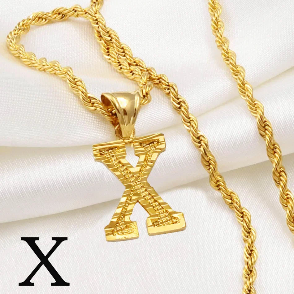 A-Z letter necklace, men's and women's gold-plated initials pendant rope chain, English letter jewelry Daily WearO mbzr