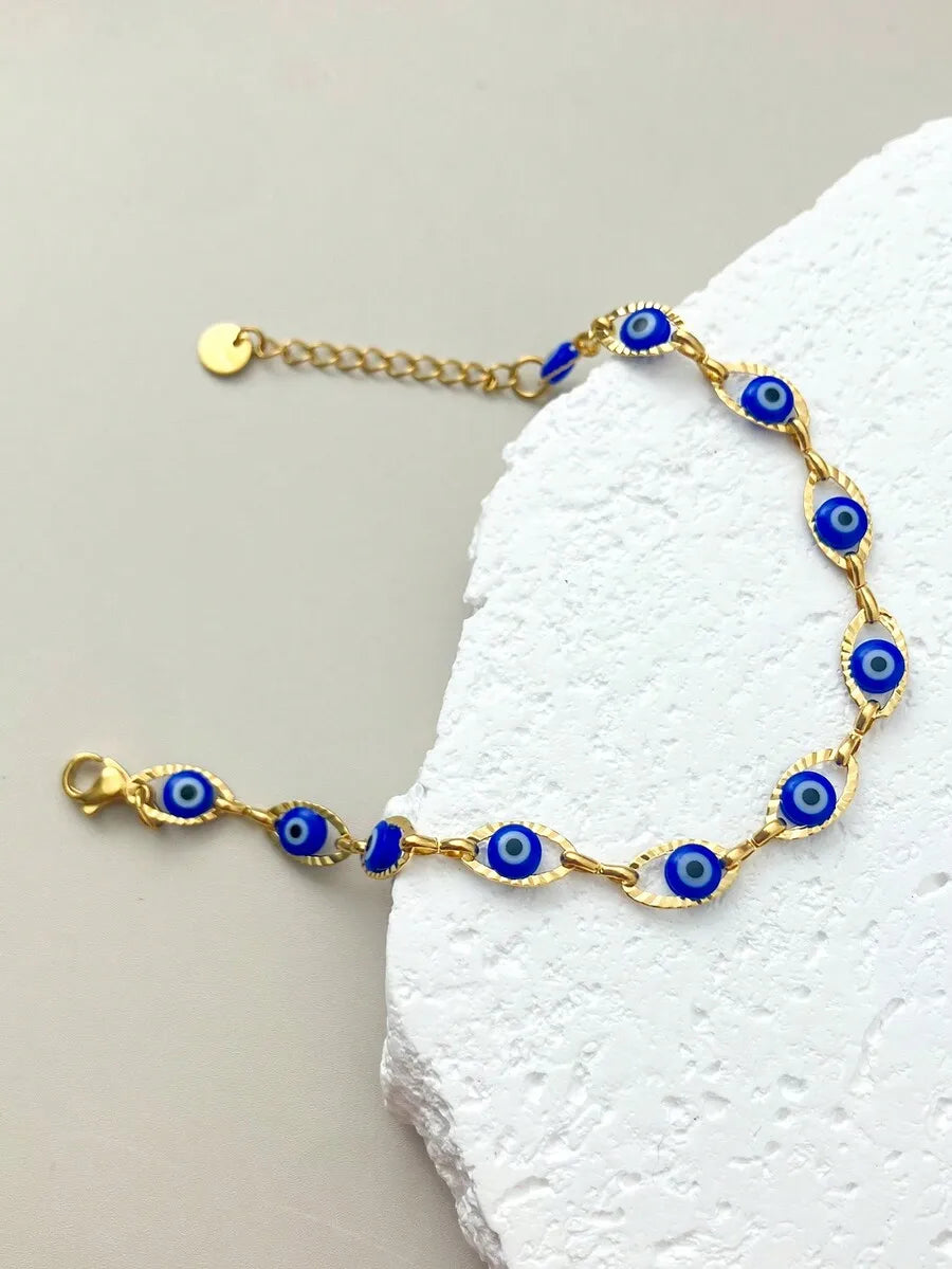 1pc Vintage Elegant Minimalist Stainless Steel Navy Eyeball Tennis Bracelet, Gift For Women, Suitable For Date, Parties, Holiday