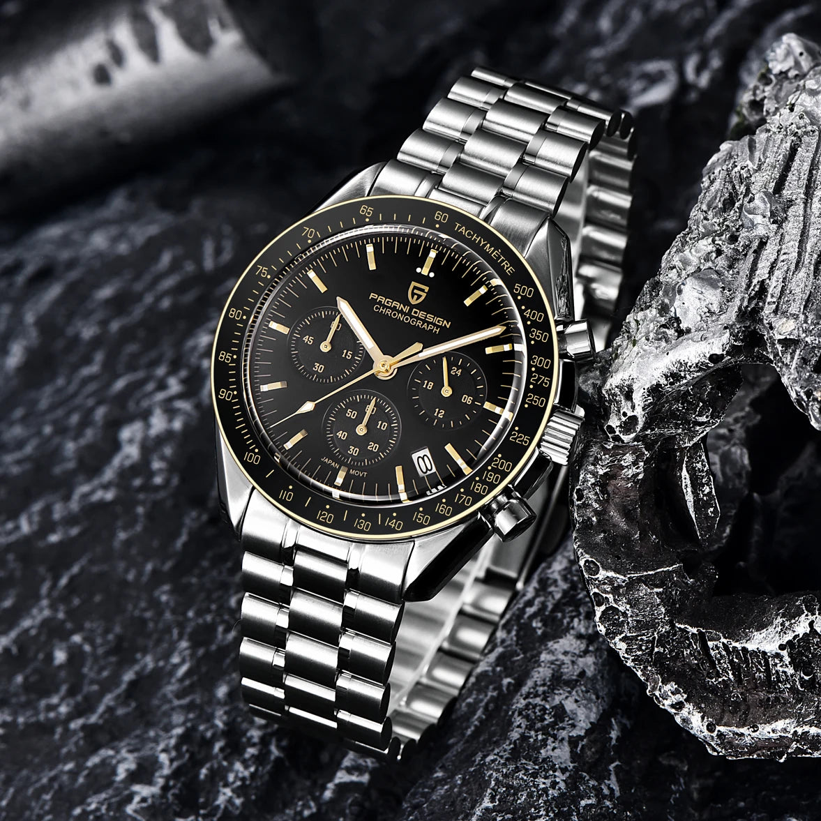 PAGANI DESIGN New Golden Watch Luxury Quartz Watches For Men Stainless steel Luminous AR Sapphire crystal Chronograph Man Gift Local Shipping