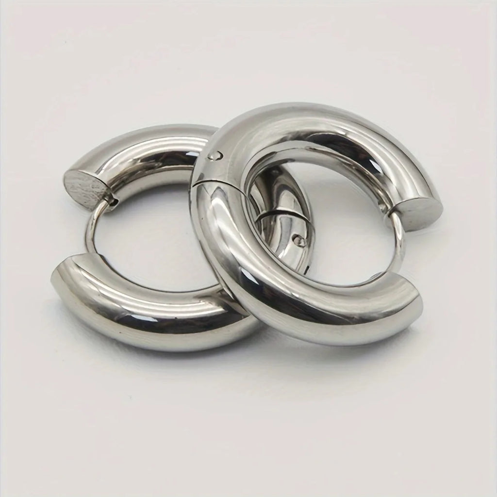 1 pair of punk style circular ring earrings L stainless steel large-sized exaggerated ear bones, ear screens, and earrings for both men and women