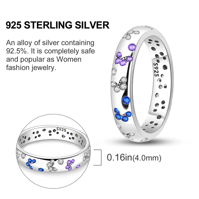 Original 925 Sterling Silver Ring Colorful Diamonds Cubic Zircon Finger Ring for Women