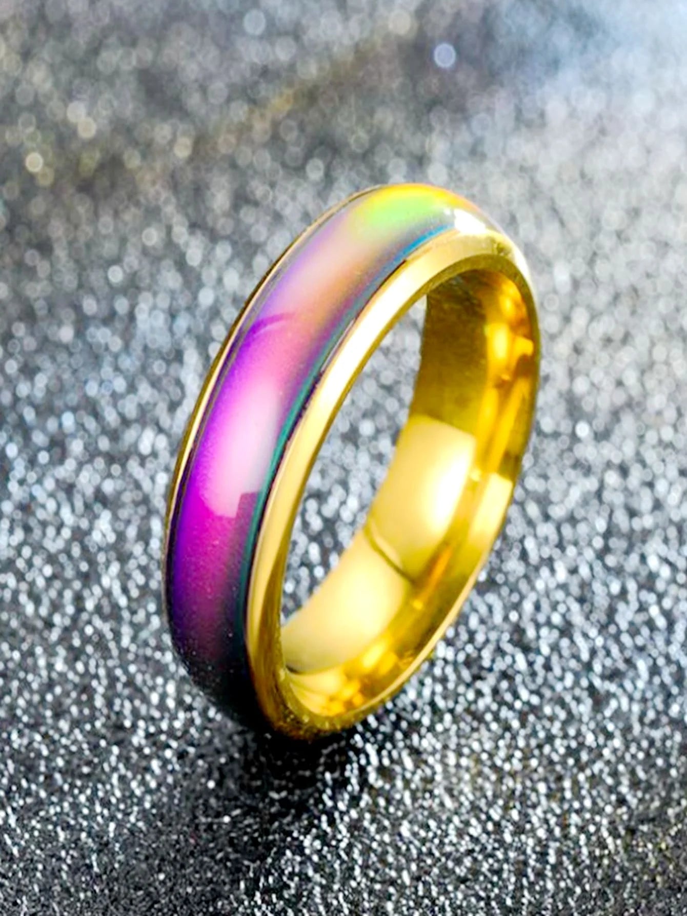 5pcs/Set Fashionable Color Changing Titanium Steel Rings, Hip Hop Punk Style Multi-Colored Ring, Romantic Heart-Shaped Mood