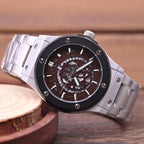 Fashion Luxury‑Style Mens Quartz Wristwatch Hollow‑Cut Dial Alloy Case Metal Strap Date Display Daily‑Waterproof Casual Sports Watch for Men