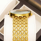YaLaLuSi Full Gold Hollow Chain Ladies Watch Minimal Rhinestone Dot Dial Luxury Quartz Wristwatch Elegant Women  Gift